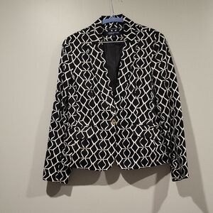 Jones New York Black and White Geometric Pattern Blazer